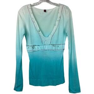 LANGUAGE LOS ANGELES Women's Size S Boho V-Neck Ombre Embroidered Top